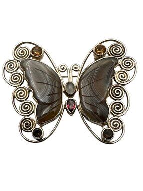 SAJEN Womens Necklace Citrine Agate Topaz Sterling Silver Butterfly Pendant